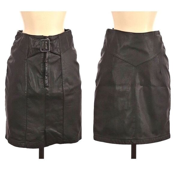 Vintage 90s Vibes Rhythm & Fashion Leather Mini Skirt Black Buckle Western 4 - Picture 1 of 10